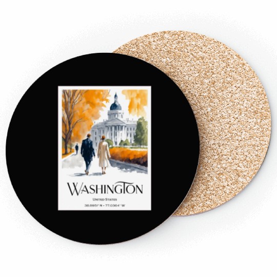 Watercolor painting loving couple in Washington DC Coasters