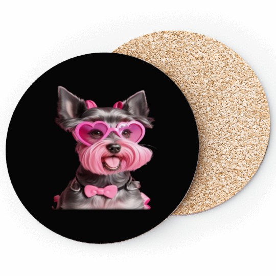 Schnauzer Wearing Pink Bow Tie Coasters