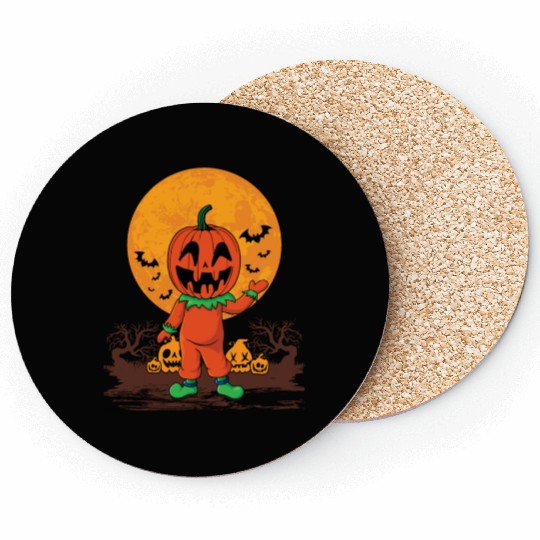 Pumpkin Person Creepy Halloween Pumpkin Coasters
