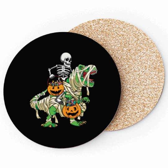 Skeleton Dinosaur Pumpkin Lazy Creepy Halloween Coasters