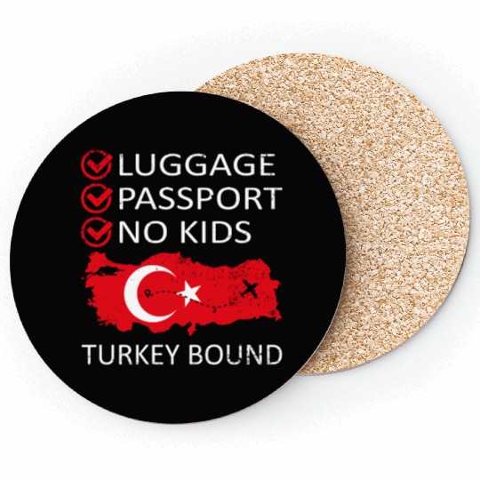 Luggage Passport No Kids Turkey Bound Vacation Coasters