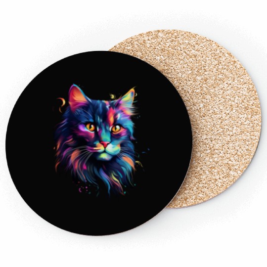 Cat Face MaineCoon Cat In Color Coasters