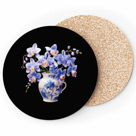 Blue Orchids in a Vase Graphic Coasters