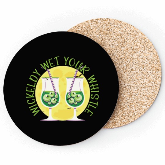 Wickedly Wet Your Whistle Bartender Halloween Coasters