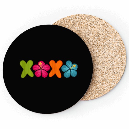 Xoxo Kiss Hibiscus Flowers Text Coasters