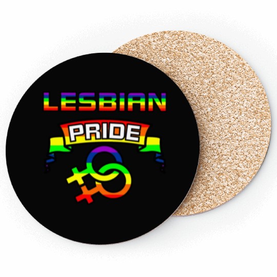 Gender lesbians in rainbow colors with text Coasters