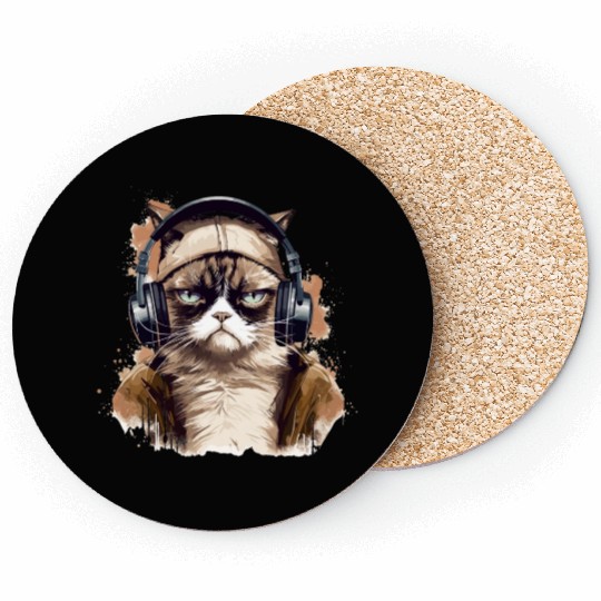 Funny Cat - grumpy face Coasters