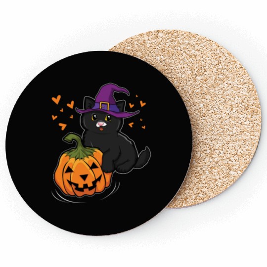 Witch Cat In Pumpkin Cool Creepy Halloween Coasters