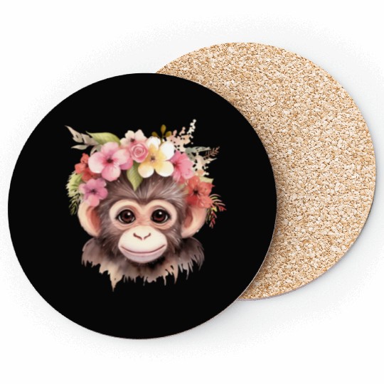 Monkey Chimpanzee Jungle Animal Boho Floral Ape Coasters
