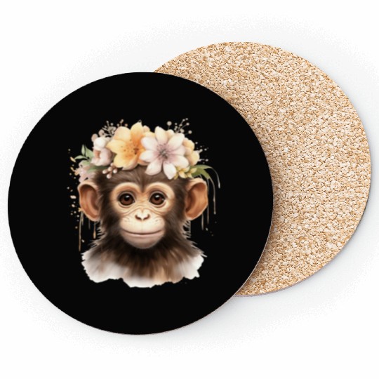 Monkey Chimpanzee Jungle Animal Boho Floral Ape Coasters