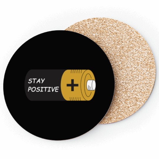Stay Positive Battery Cell Motivation Sticker Coasters