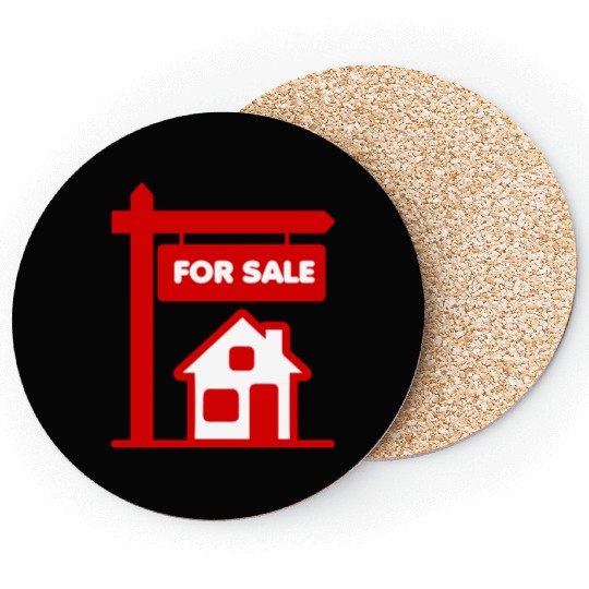 Red logo signboard with for sale Coasters