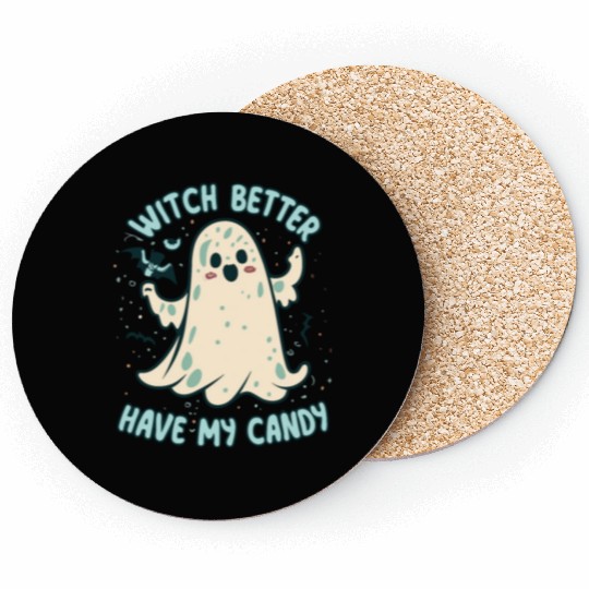 Cute Kawaii Ghost Design – Witch better Have Candy Coasters