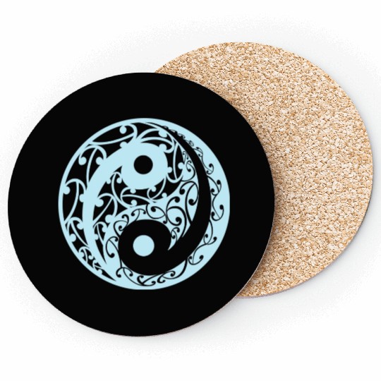 Yin And Yang In A Koru Pattern In A Light Blue Coasters