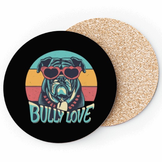 Dog Love Bully Retro Coasters Dog owner Bully lover