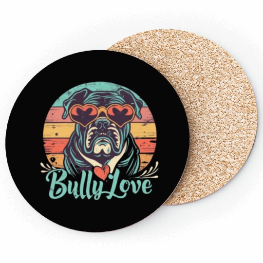 Dog Love Bully Retro Coasters Dog owner Bully lover