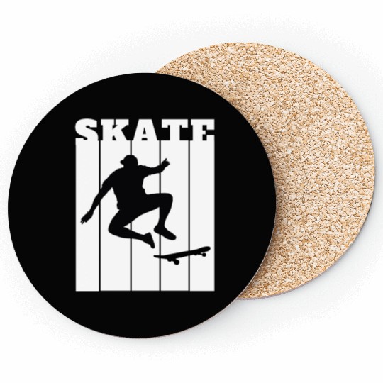 White Black Illustrated Skate Coasters