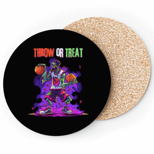 Throw or Treat Zombie Baseball Halloween costume Coasters