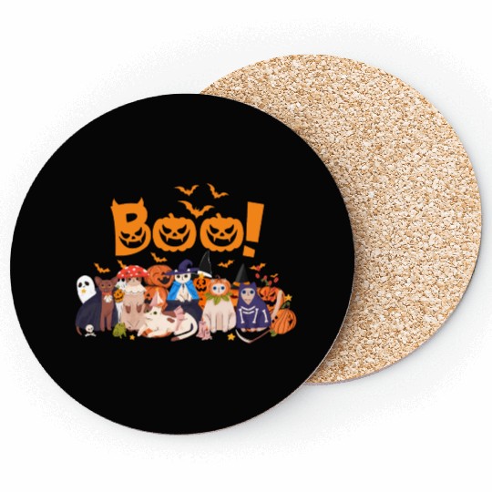 Funny Cat Halloween Trick Or Treat Boo Ghost Pumpk Coasters
