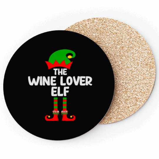 Wine Lover Elf Matching Family Group Christmas Coasters
