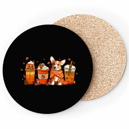 Fall Coffee with Corgi Pumpkin Spice Latte Lovers Coasters