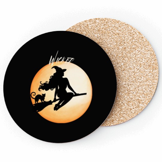 Wicked Cat Witch Funny Halloween Witch Coasters