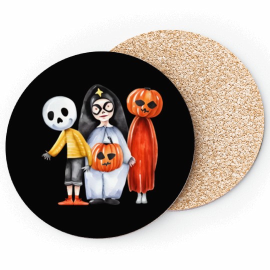 Trick or Treating Halloween Night Watercolor Coasters