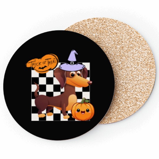 Cute Halloween Dachshund Trick or Treating Coasters