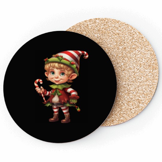 Christmas Elf Candy Cane X-Mas Pajamas Party Coasters