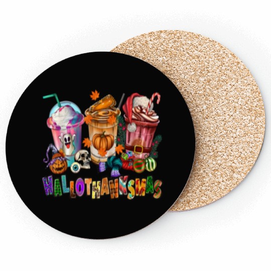 Happy Hallothanksmas Coffee Latte Halloween Coasters