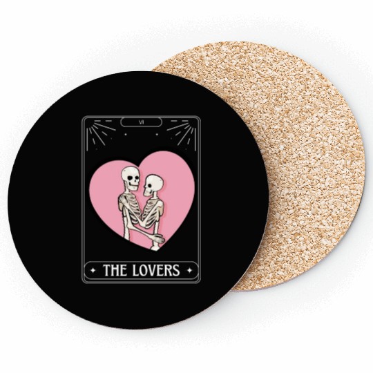 The Lovers Tarot Card Got Skeleton Skull Halloween Coasters