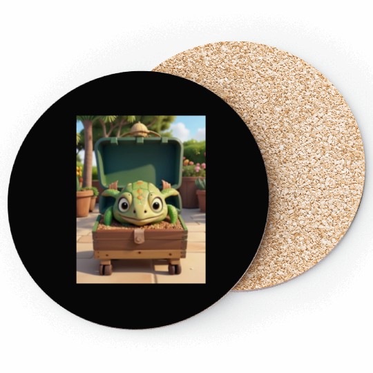 Tortuga grande con caja en jardin Coasters