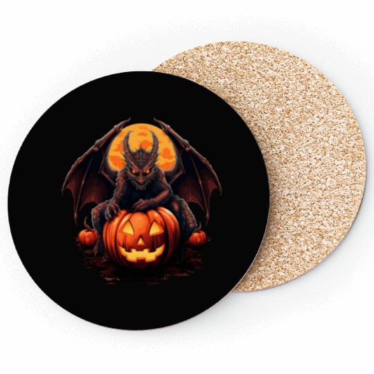 Halloween demon dragon with pumpkin Coasters