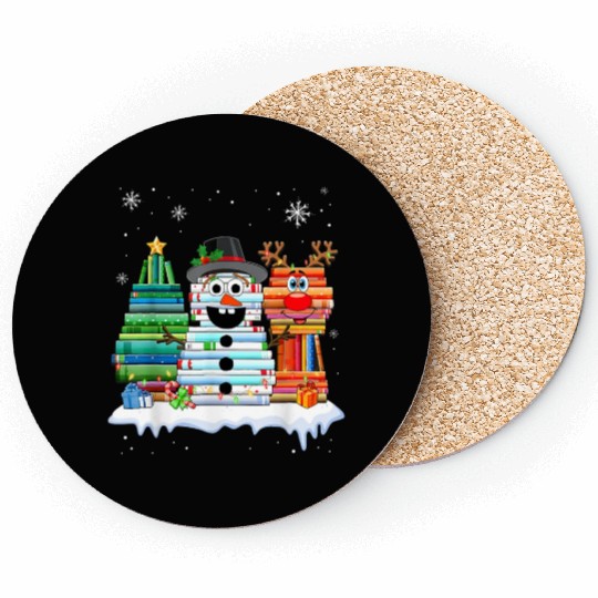 Christmas Tree Snowman Reindeer Book Stack Coasters