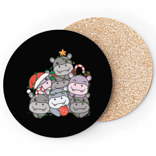 Hippo Christmas Tree Funny Animal Christmas Coasters