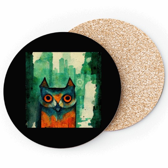 Mod Owl: Watercolor CIty Owl Coasters