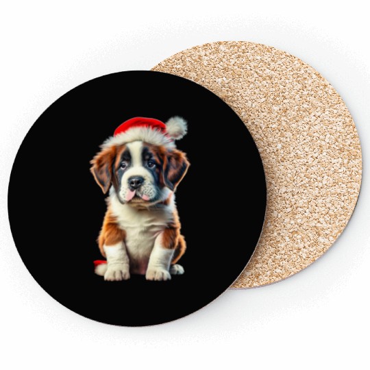 Saint Bernard puppy waiting for Christmas Coasters