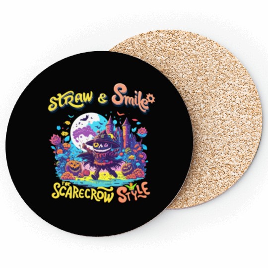 Straw & Smile The Scarecrow Funny Cute Halloween Coasters