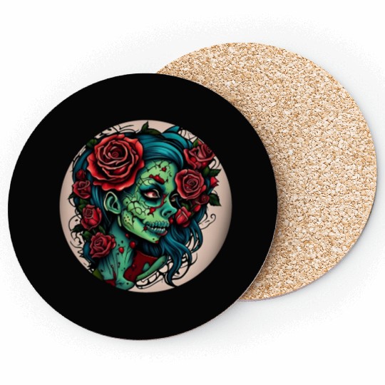 Zombie Girl / Halloween / creepy / green / Comic Coasters