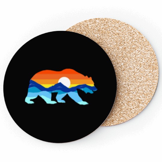 Camping Hiking Retro Mountains Outdoors Camp Bear Coasters
