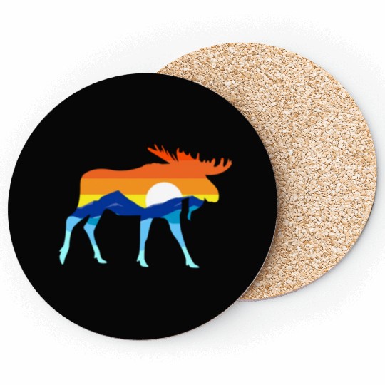 Camping Hiking Retro Mountains Outdoors Camp Moose Coasters