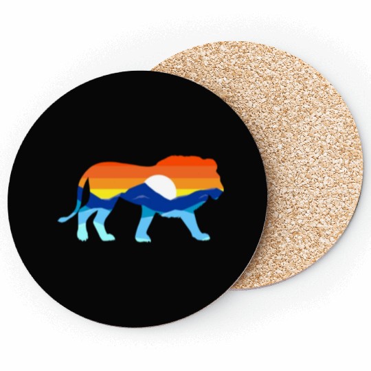 Camping Hiking Retro Mountains Outdoors Camp Lion Coasters
