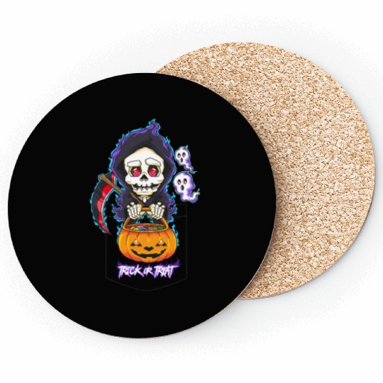 Halloween Pocket Chibi Grim Reaper Trick or Treat Coasters