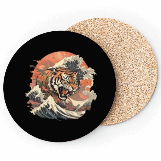 Tokyo Asia 80s Japanese Retro Tiger Coasters