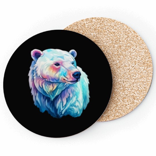 Polar Bear Roar in Winter Wonderland Watercolor Coasters