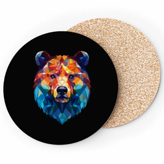 Wild Psychedelic Bear Geometric Vibrant Coasters