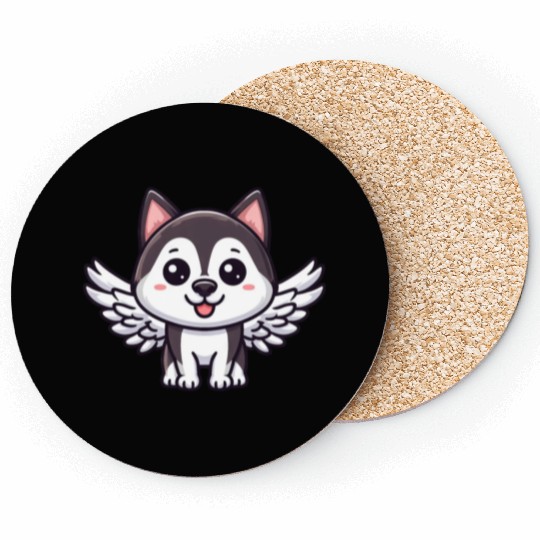 Angel Husky, Winged Comic, Heavenly Dog Coasters