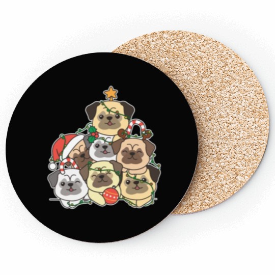 Pug Christmas Tree Funny Animal Christmas Coasters