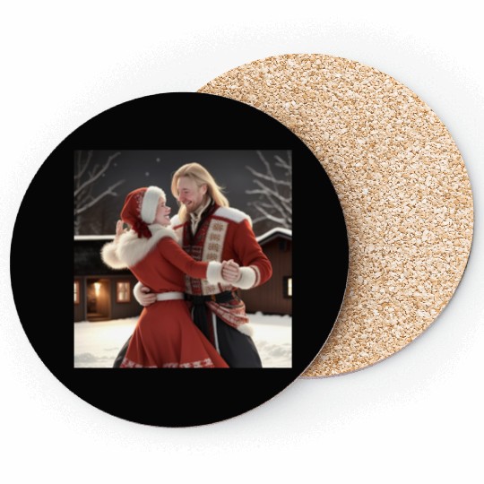 Couple Dancing Outside in the Winter Coasters