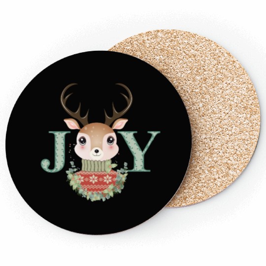 cute deer with sweater and Christmas wreath Coasters